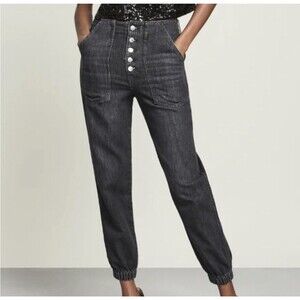 Veronica Beard Black Vintage Wash Bolton High Rise Elastic Hem Jeans Size 26 EUC